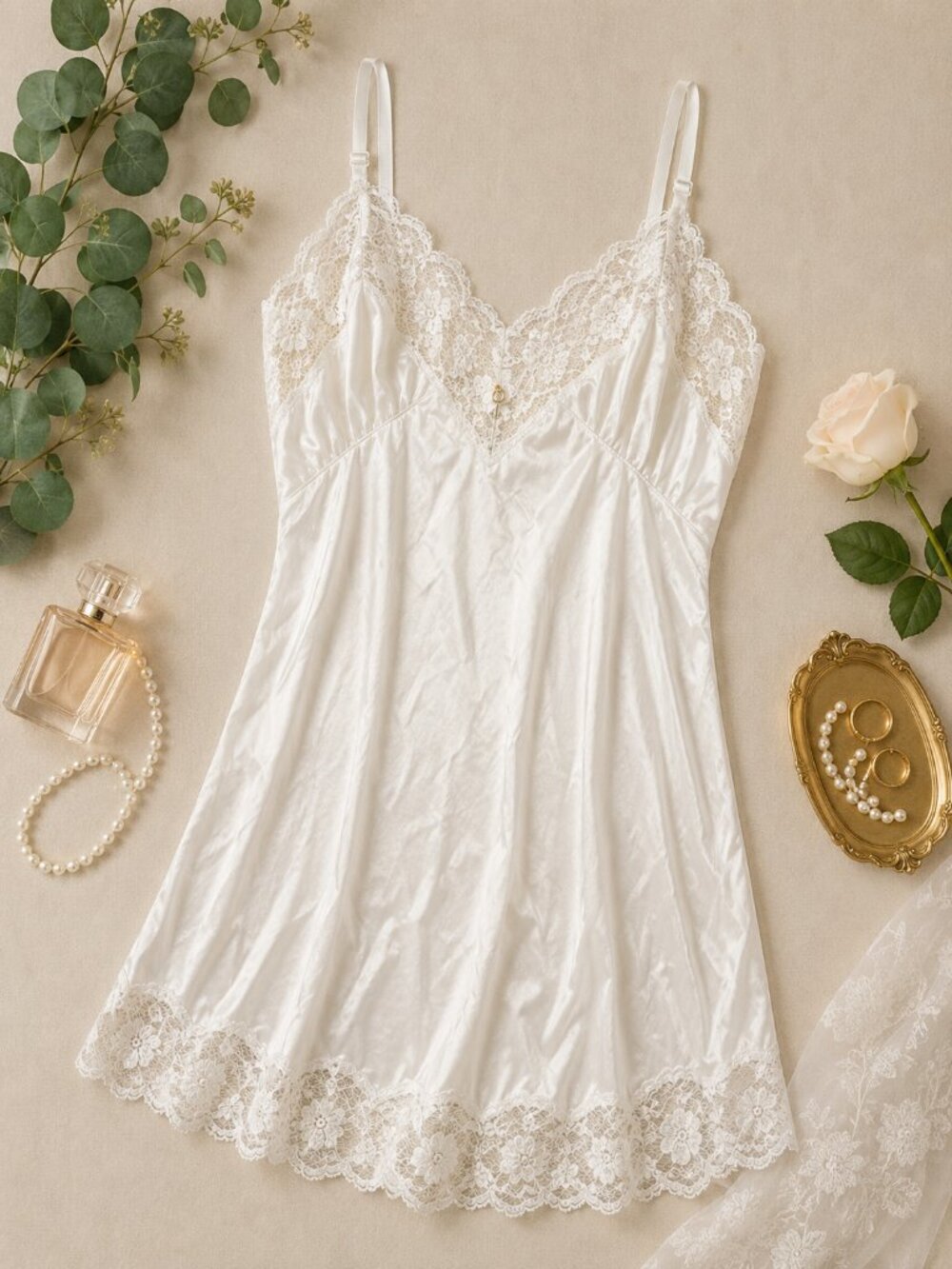 Ashley Taylor Vintage White Nylon Lace Full Slip Nightgown Size 20W USA